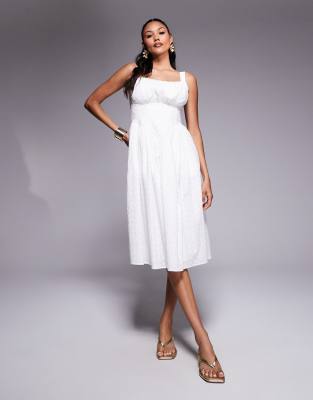 fuller bust Marie midi eyelet dress with ruching and boning in white