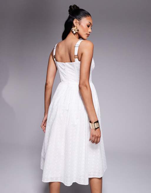 Taideux fuller bust Marie midi eyelet dress with ruching and boning in  white | ASOS