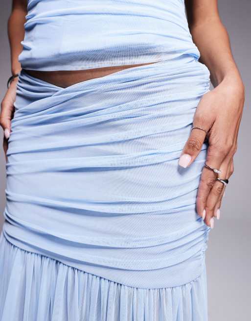 Taideux fuller bust Maya rushed mesh maxi skirt in pastel blue (part of a set), 4 of 5