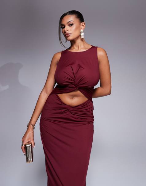 Taideux fuller bust Nikki jersey cut out midaxi dress with twist detail in deep red - view 1