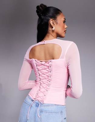 Taideux Fuller Bust Tilly Mesh Boned Cut Out Corset Top With Lace Up Back Detail