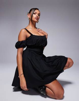 Taideux - Poitrines généreuses - Harper - Robe courte en coton stretch avec épaules nues - Noir