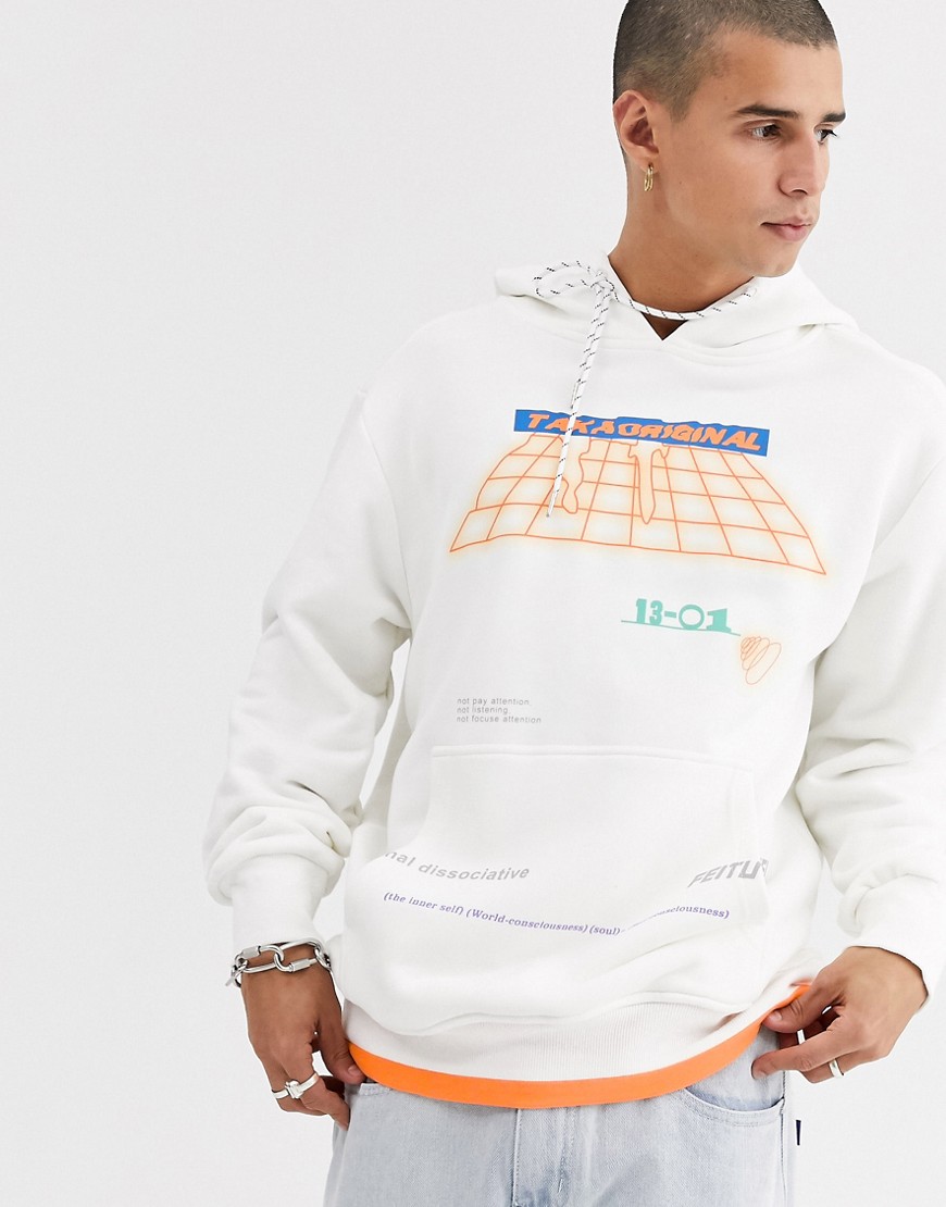 Taka Original hoodie with futuristic print and back print-White