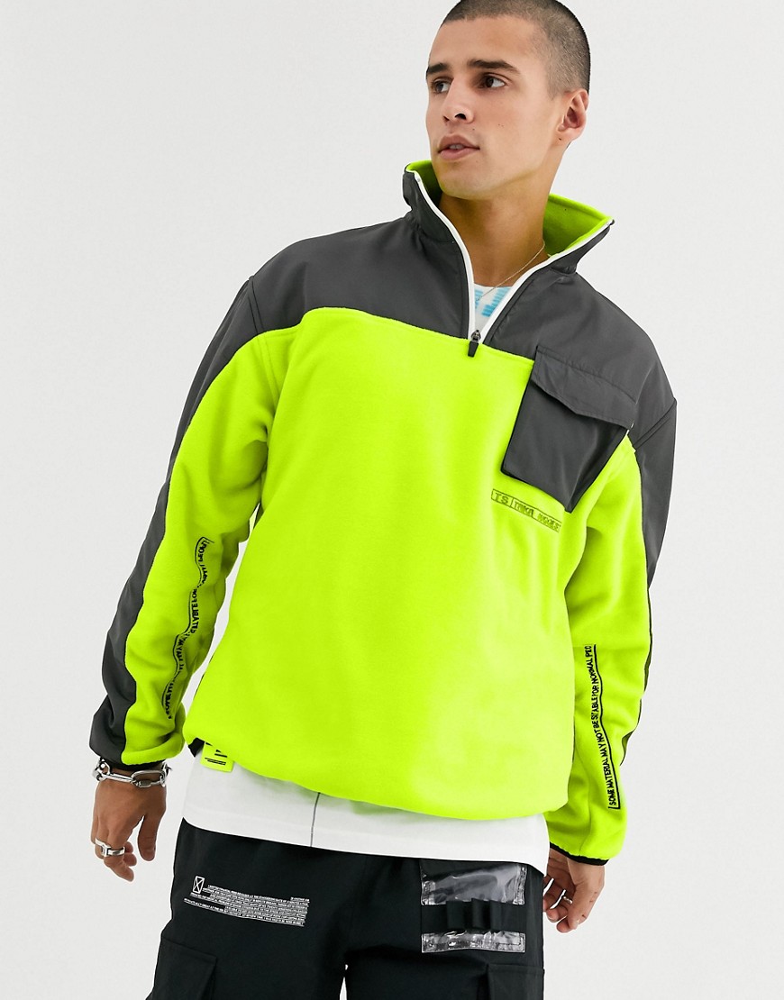 Taka Original – Sweatshirt i neon med fleece, nylonpaneler och dragkedja upptill-Gul