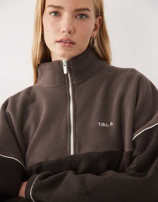 TALA 1/4 zip fleece jacket in mocha brown, 3 of 4