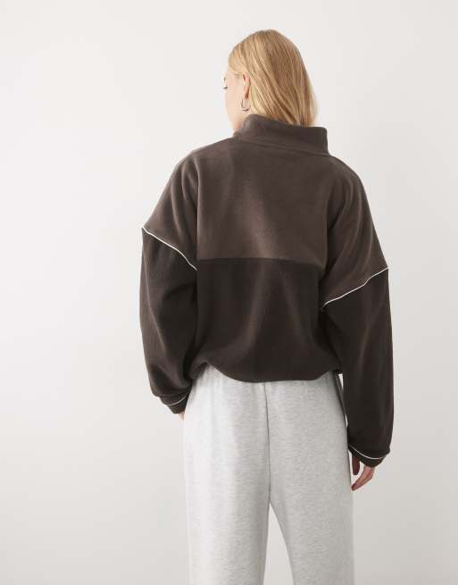 TALA 1/4 zip fleece jacket in mocha brown, 4 of 4