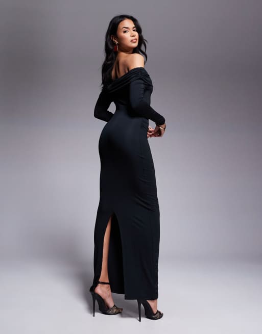 Tala - 365 - Maxi-jurk met rimpeleffect en blote schouders in zwart, 2 van 4