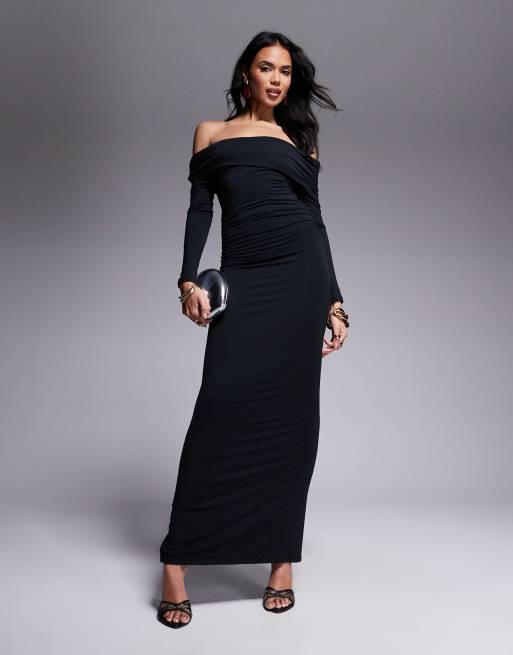 Tala - 365 - Maxi-jurk met rimpeleffect en blote schouders in zwart, 4 van 4