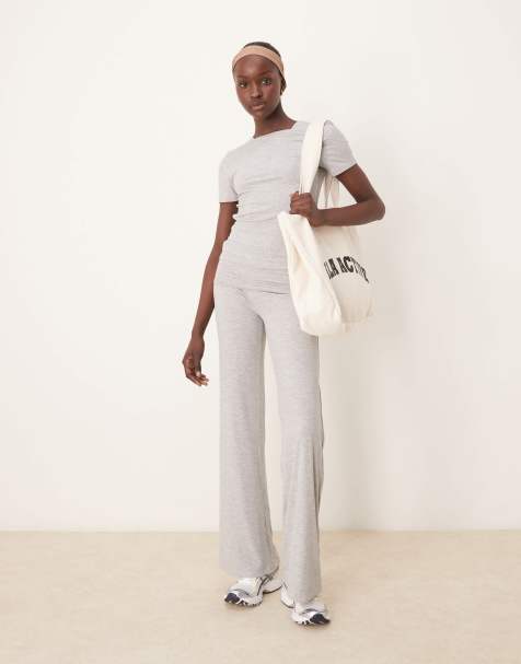 Tala 365 roll waist flared trousers in grey marl - view 1
