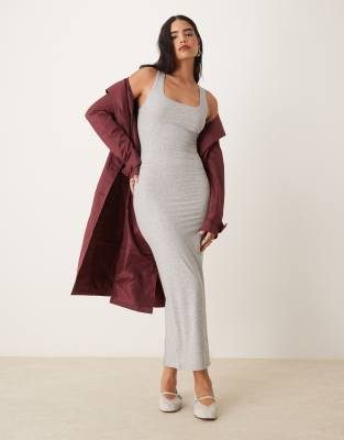 365 sculpting lounge square neck maxi dress in gray