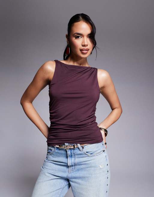 Tala - 365 - Top arricciato con scollo a barchetta color vinaccia