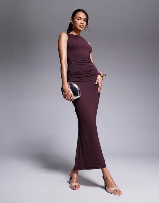 Tala 365 Vestito lungo color vinaccia con collo dritto