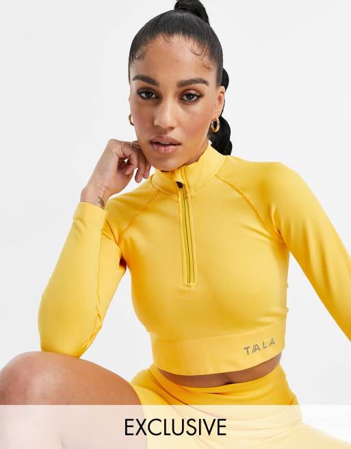 Yellow long cheap sleeve crop