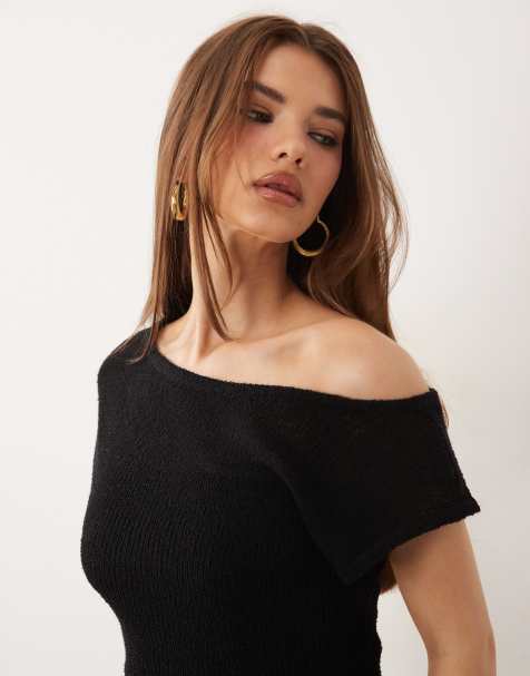 Tala beach knit asymmetric top in black - view 1