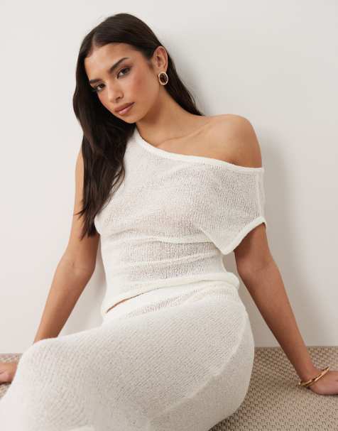 TALA beach knit asymmetric top in ivory - IVORY - view 1