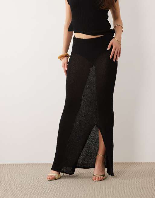 TALA beach knit maxi skirt in black, 2 of 5