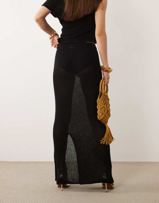 TALA beach knit maxi skirt in black, 4 of 5