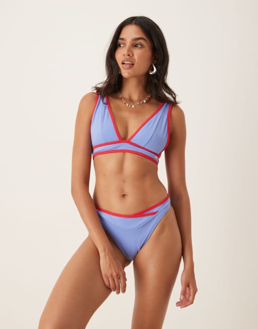 TALA - Bikinibroekje met contrasterende taille met overslag in blauw, 2 van 4