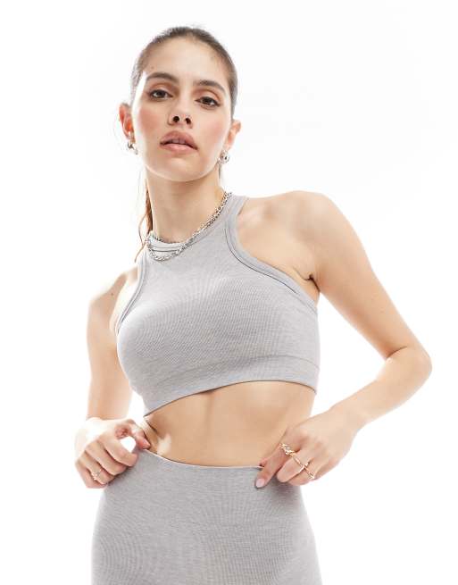 TALA - Brassière de sport côtelée sculptante à dos nageur sans coutures - Gris clair
