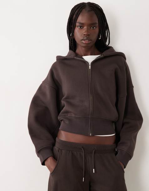 TALA cocoon zip through hoodie in americano - view 1