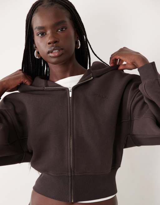 TALA cocoon zip through hoodie in americano, 4 of 4