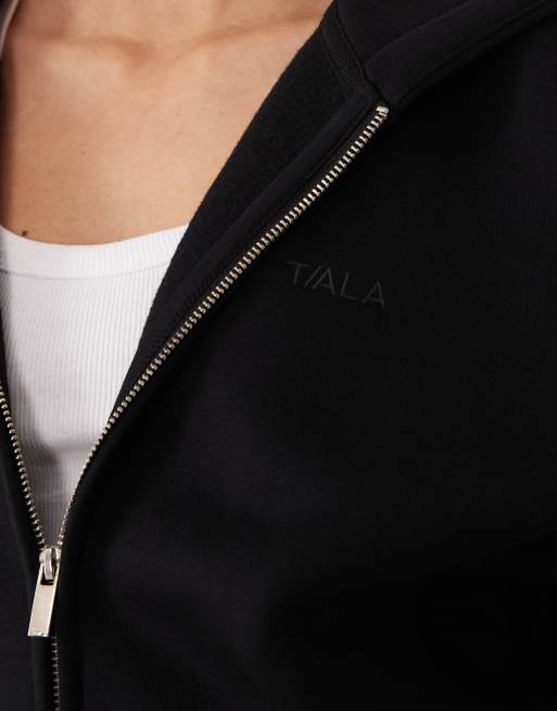 TALA cocoon zip through hoodie in black, 3 of 4