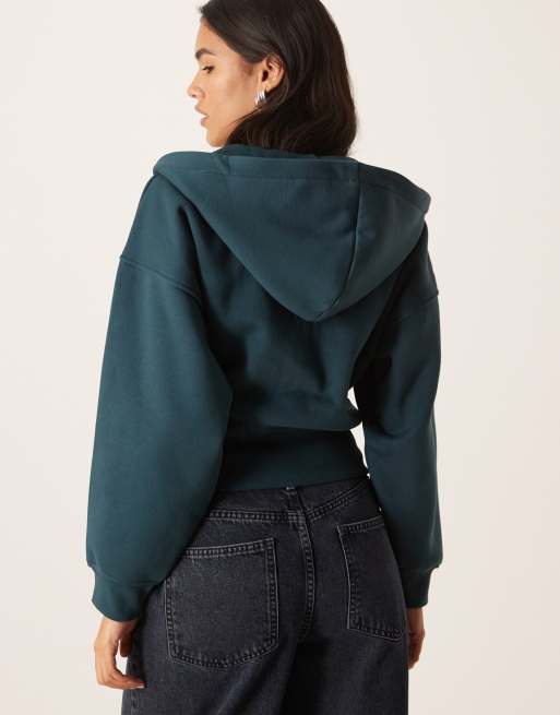 TALA cocoon zip through hoodie in deep teal - BROWN, 4 of 4