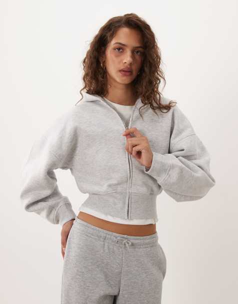 TALA cocoon zip through hoodie in grey marl - view 1