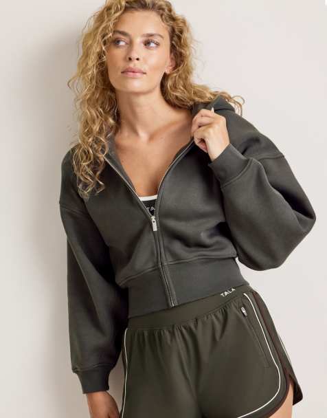 TALA Cocoon zip through hoodie in olive green - view 1