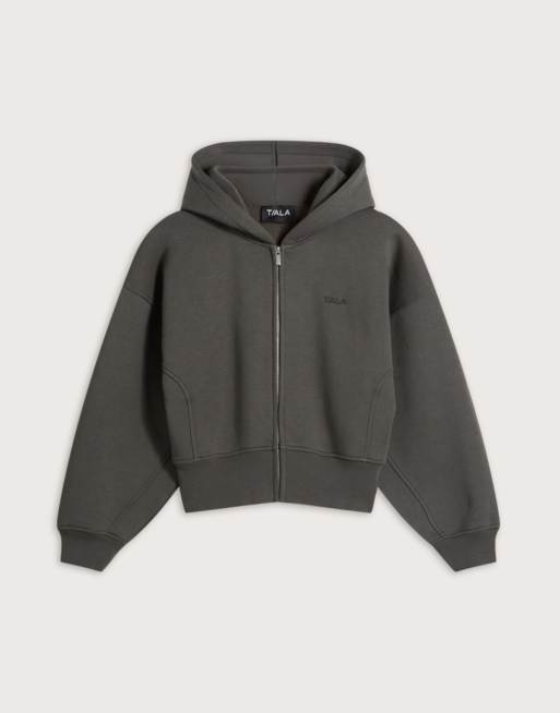 TALA Cocoon zip through hoodie in olive green, 4 of 4