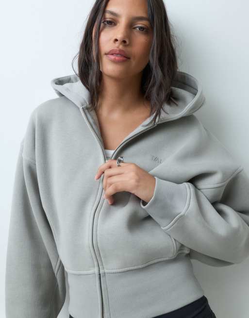 TALA cocoon zip through hoodie in soft sage, 2 of 5