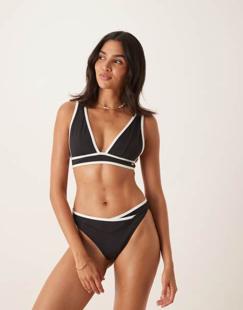 Tala contrast plunge bikini top in black - view 1