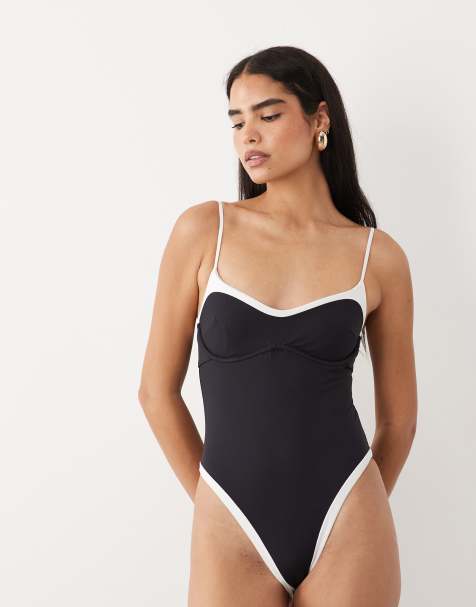 Tala contrast underwired swimsuit in shadow black - view 1