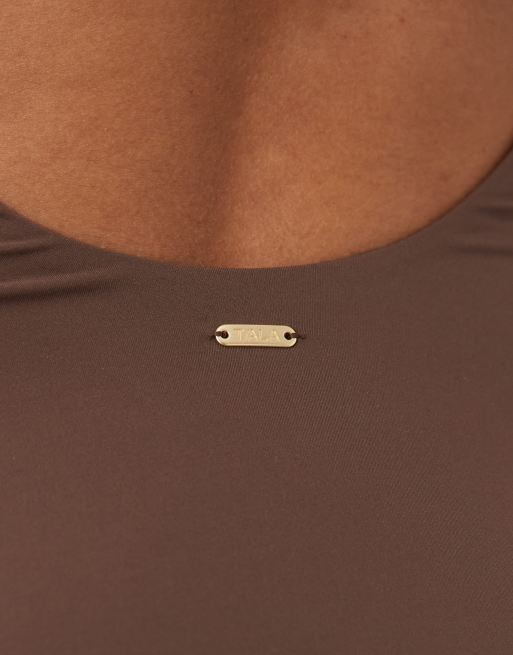 Tala - Costume da bagno allacciato al collo e sul retro marrone cortado - In esclusiva per ASOS, 3 di 4