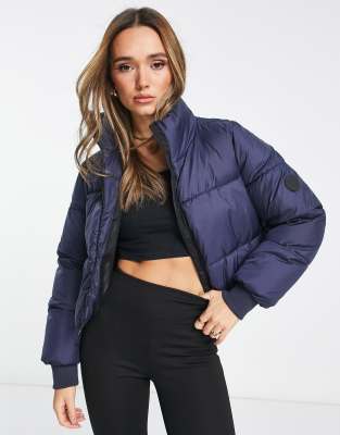 cropped puffer jacket in navy-Brown