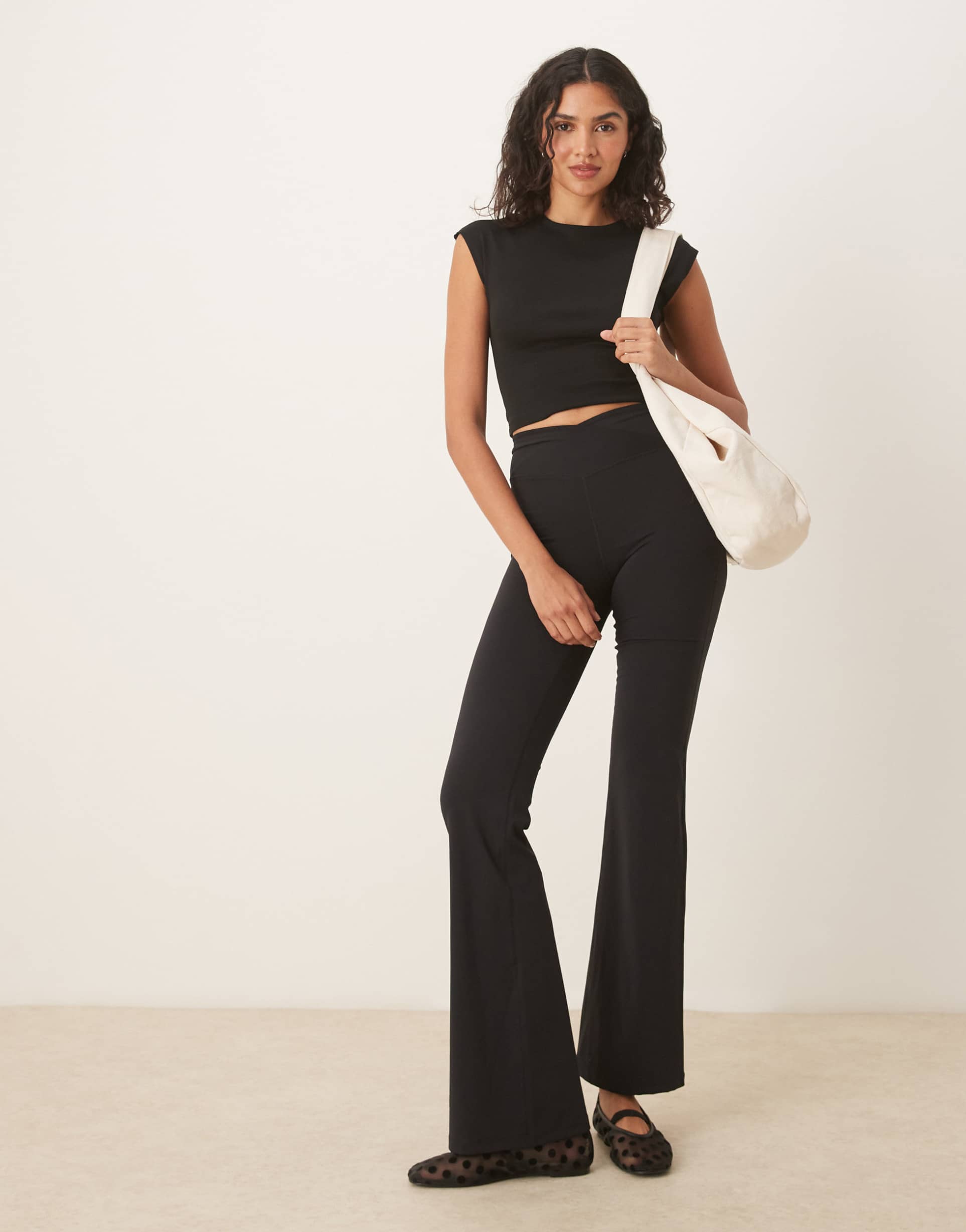 tala dayflex 30" wrap high waisted flared yoga pants in black