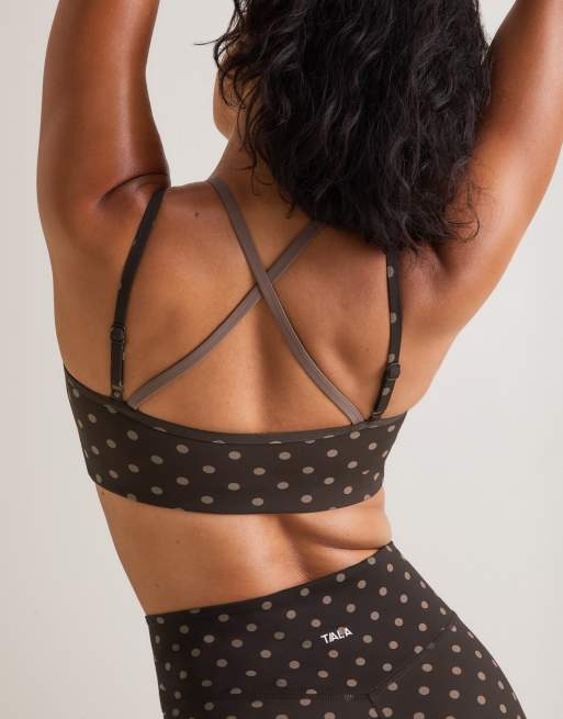 TALA DayFlex double layer polka dot sports bra in brown, 2 of 4