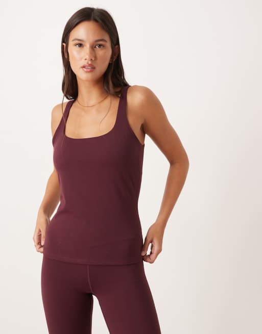 Tala Dayflex minimal longer length square neck singlet in fig, 3 of 4