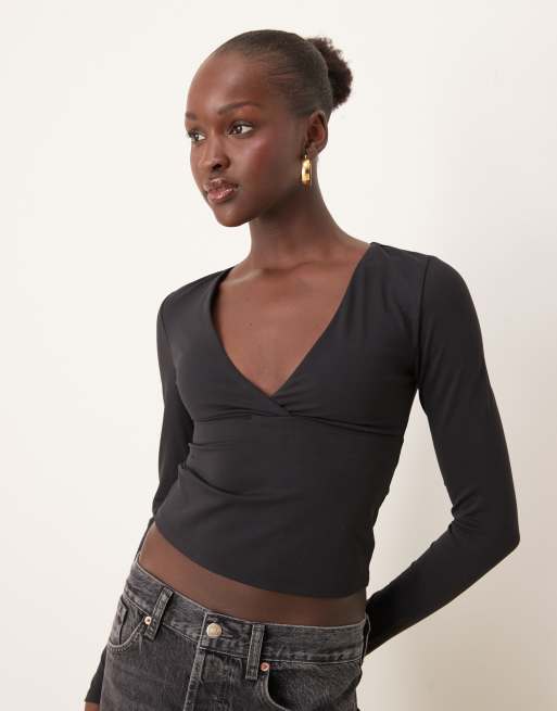 tala - DayFlex - Top a maniche lunghe nero con scollo a V