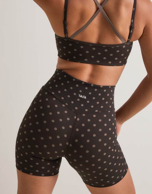 TALA DayFlex wrap shorts in brown polka dots, 4 of 5
