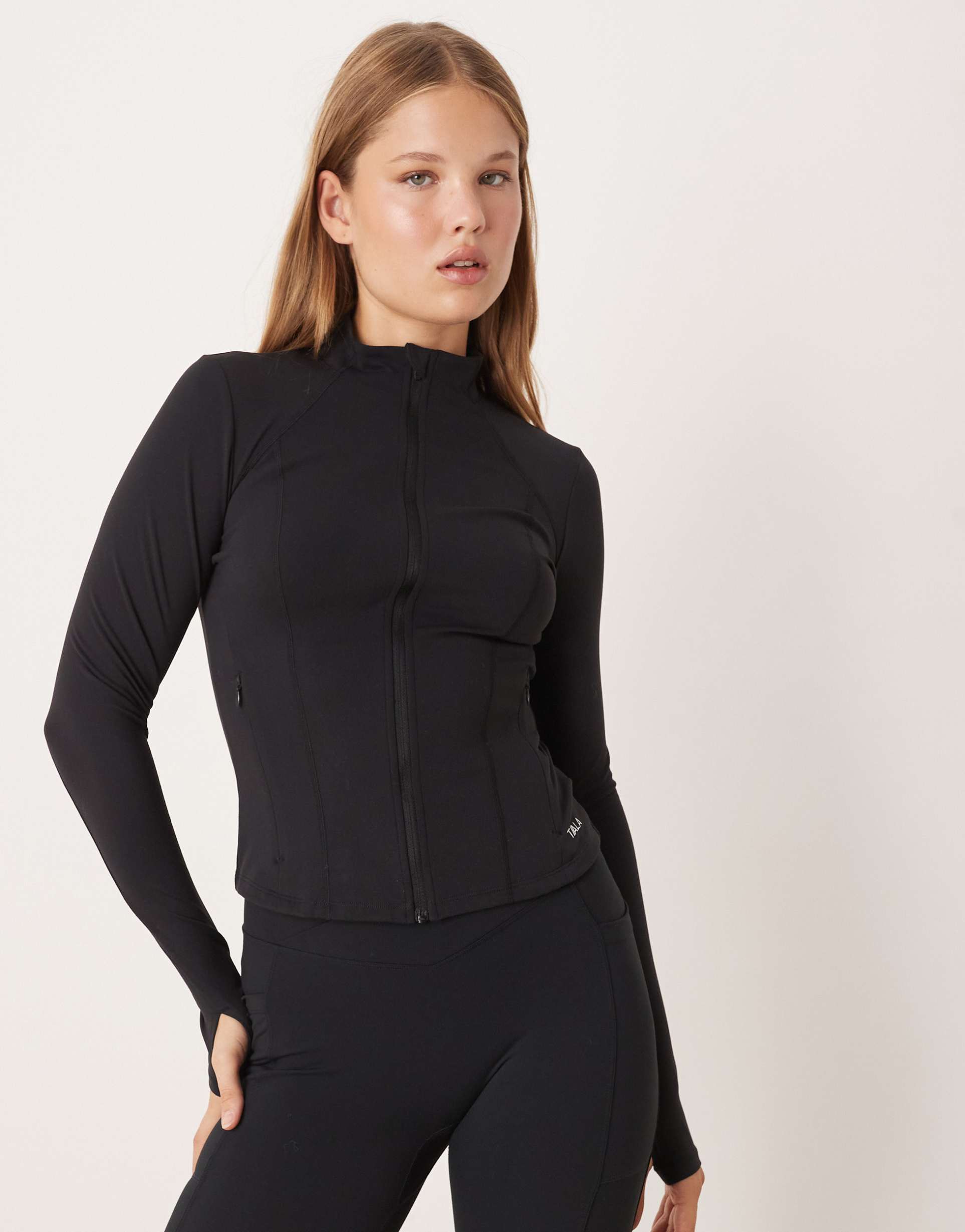 tala dayflex zip up jacket in shadow black
