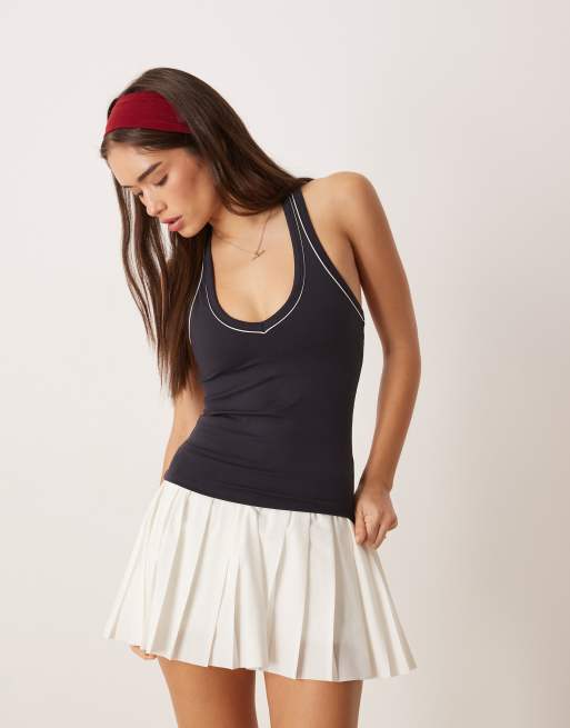 Tala Elevated Athletics contrast V neck racer singlet in navy