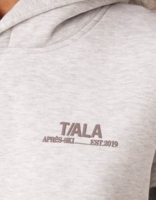 Tala - Felpa con cappuccio grigio mélange con profili a contrasto sulle maniche, 4 di 4