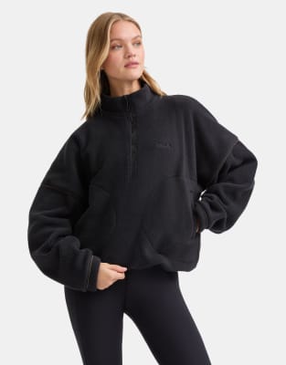 Tala - Fleece-Oberteil in Elfenbeinweiß mit kurzem Reißverschluss