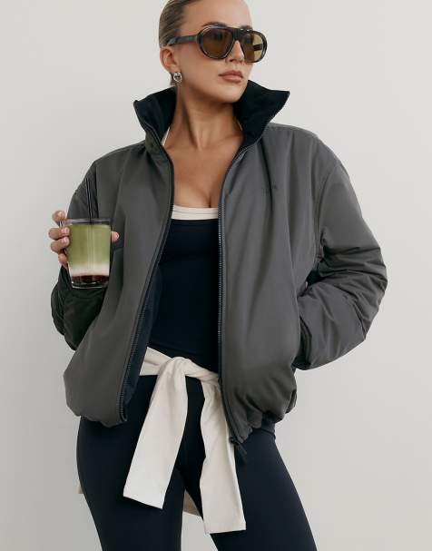 TALA funnel neck reversible bomber jacket in black and dark olive - view 1