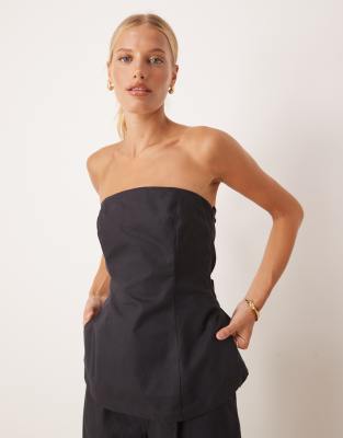 Tala Tala heavyweight linen longline strapless top in black