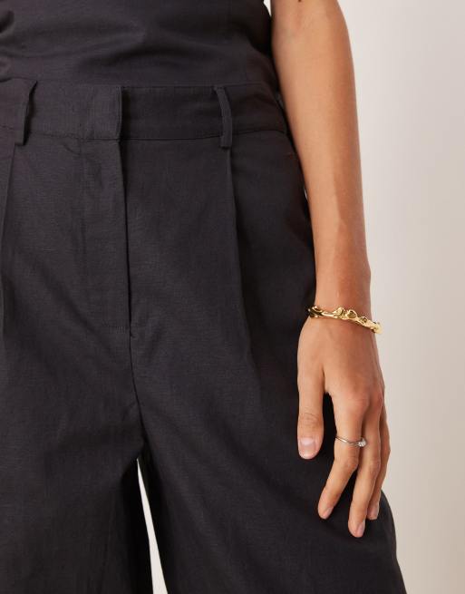 TALA heavyweight linen tailored wide leg pants in black, 2 of 5