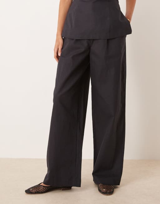 TALA heavyweight linen tailored wide leg trousers in black - BLACK, 5 of 5