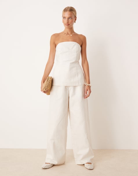 Tala heavyweight linen tailored wide leg trousers in coconut milk - view 1