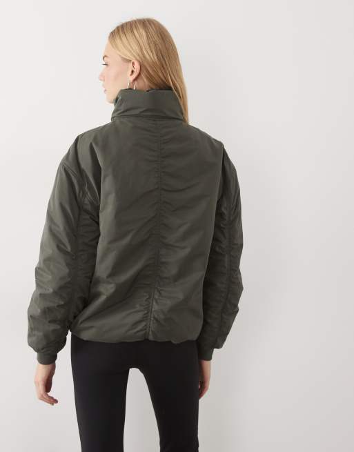 TALA High Neck Reversible bomber jacket in black and dark olive, 3 of 4